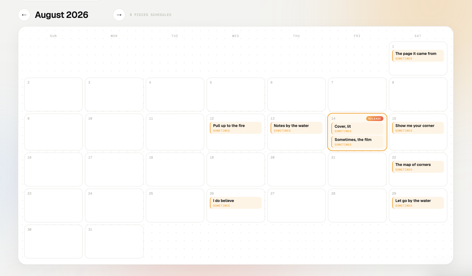 The August calendar